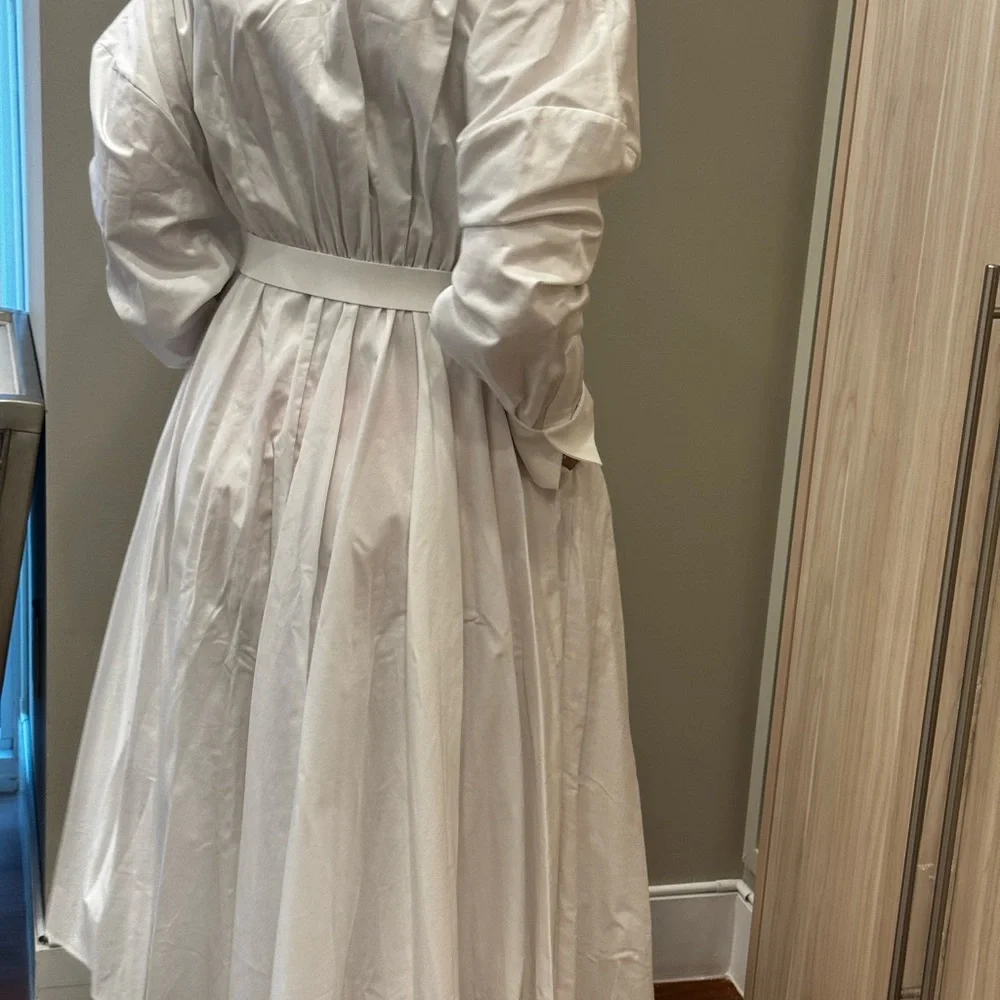 Norma Kamali White Long Sleeve Belted Dress - Picture 4 of 15